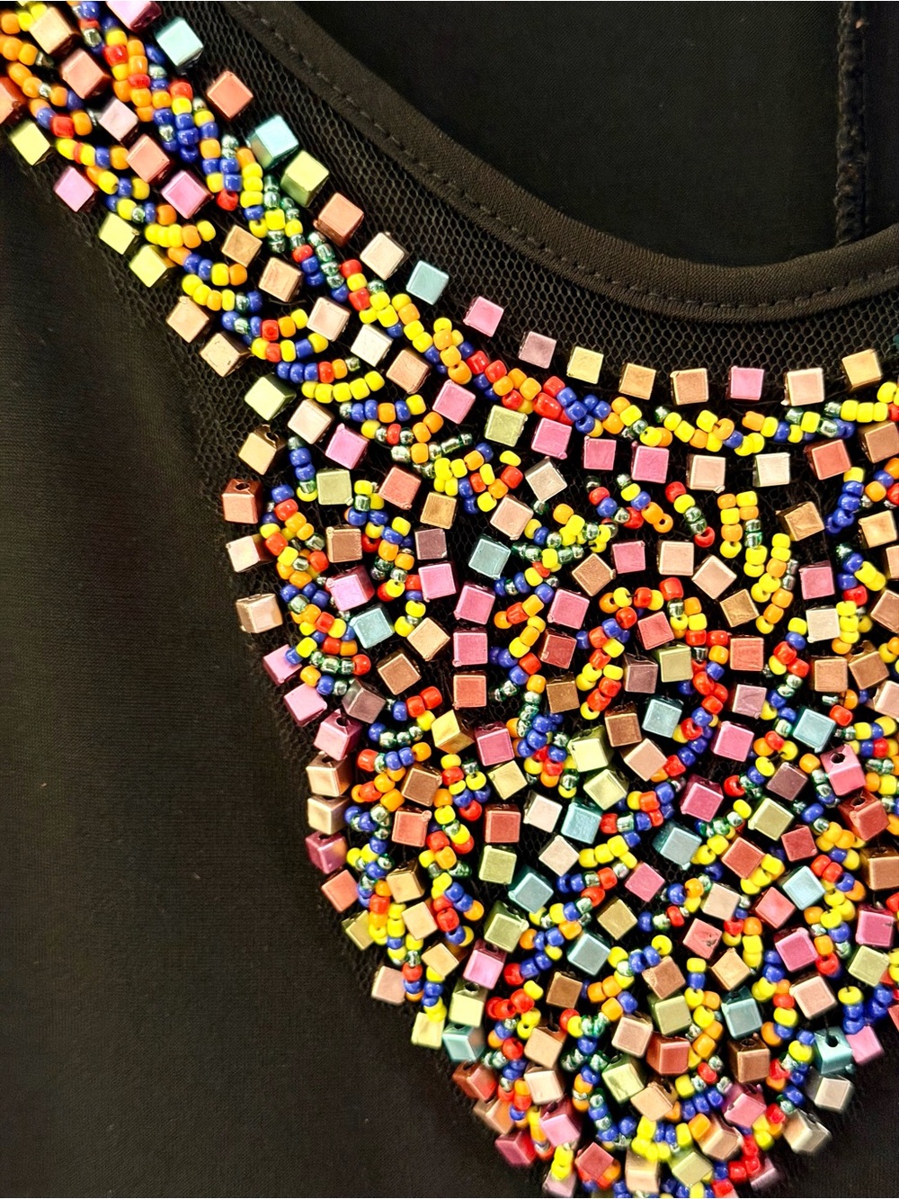 Cable & Gauge Women’s Embellished Black Tunic Top - Multicolor Beaded Neckline